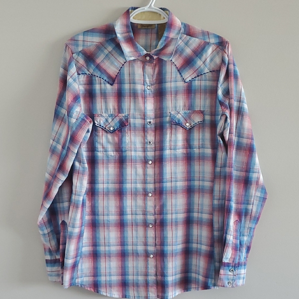 Wrangler Women's Multicolor Plaid Western Cowgirl Button Up Country Shirt Size M